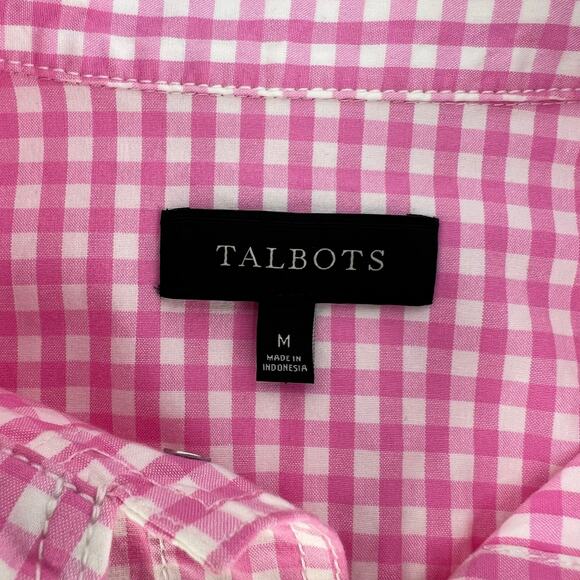 Talbots Medium Womens Gingham Pink White Stretch Cotton Button Front Jean Jacket - Picture 10 of 12